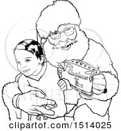 Poster, Art Print Of Lineart Happy Boy Sitting On Santas Lap With A Christmas Time Sign