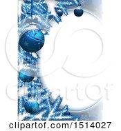 Clipart Of A 3d Oval Frame With Blue Christmas Baubles And Branches With Snow Royalty Free Vector Illustration