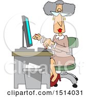 Clipart Of A Cartoon Senior White Female Secretary At Her Desk Royalty Free Vector Illustration