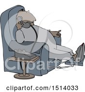 Poster, Art Print Of Cartoon Chubby Black Man In Pajamas Sitting In A Chair And Talking On The Phone