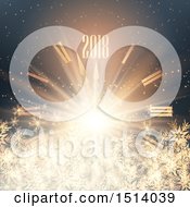 Clipart Of A 2018 New Year Design Over A Clock With Snowflakes And Flares Royalty Free Vector Illustration