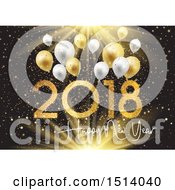 Poster, Art Print Of 2018 Happy New Year Design With Gold Stars And Confetti And Balloons Over Black