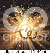 Poster, Art Print Of 2018 New Year Design With A Clock And Rays