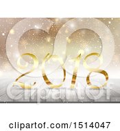 Clipart Of A 2018 New Year Design On Wood Over Snowflakes And Bokeh Royalty Free Vector Illustration