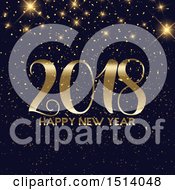 Poster, Art Print Of 2018 Happy New Year Design With Golden Confetti And Flares On Black