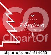 Clipart Of A Merry Christmas And A Happy New Year Greeting With A Tree On Red Royalty Free Vector Illustration