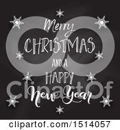 Poster, Art Print Of Merry Christmas And A Happy New Year Greeting On A Blackboard With Snowflakes