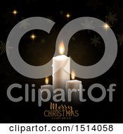 Clipart Of A Merry Christmas And A Happy New Year Greeting With Candles Gold Twinkling Stars And Snowflakes Royalty Free Vector Illustration
