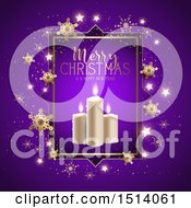 Poster, Art Print Of Merry Christmas And A Happy New Year Greeting With Candles Stars And Snowflakes On Purple