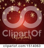 Poster, Art Print Of Merry Christmas And A Happy New Year Greeting With Snowflakes And Flares On Red