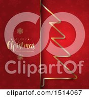 Poster, Art Print Of Merry Christmas And A Happy New Year Greeting With Snowflakes And A Tree On Red