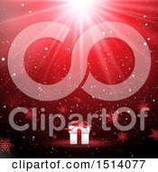 Poster, Art Print Of Christmas Gift With Rays And Snowflakes On Red