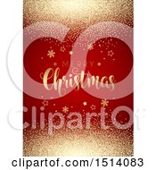 Poster, Art Print Of Merry Christmas Greeting With Gold Confetti Stars And Snowflakes On Red