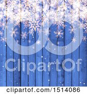 Poster, Art Print Of Blue Winter Or Christmas Background With Snowflakes Over Wood