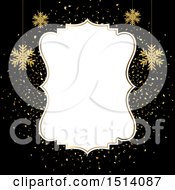 Poster, Art Print Of Winter Or Christmas Border With Gold Snowflakes On Black