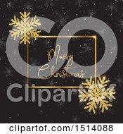 Clipart Of A Merry Christmas Greeting In A Frame With Snowflakes On Black Royalty Free Vector Illustration