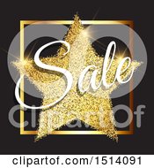 Poster, Art Print Of Gold Glitter Star With Sale Text On Black