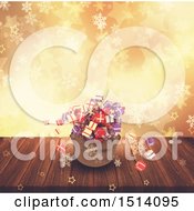 Poster, Art Print Of 3d Santa Sack With Christmas Gifts Over Bokeh Stars And Snowflakes