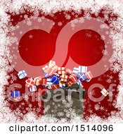 Poster, Art Print Of 3d Santa Sack With Christmas Gifts Over Red With Snowflakes