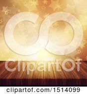 Clipart Of A 3d Wood Surface With Golden Stars And Snowflakes Royalty Free Illustration
