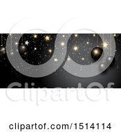 Poster, Art Print Of Christmas Border With 3d Baubles And Gold Stars On Black