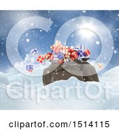 Poster, Art Print Of 3d Santa Sack With Christmas Gifts In The Snow