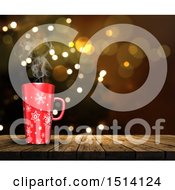 Poster, Art Print Of 3d Snowflake Coffee Mug On A Wood Surface Over Flares
