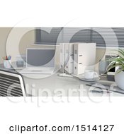 Poster, Art Print Of 3d Office Desk With A Laptop And Binders