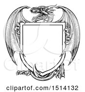 Clipart Of A Black And White Dragon Shield Royalty Free Vector Illustration