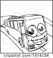 Clipart Of A Lineart Happy Coach Bus Mascot Royalty Free Vector Illustration