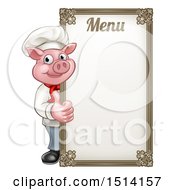 Clipart Of A Chef Pig Giving A Thumb Up Around A Menu Board Royalty Free Vector Illustration