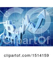 Clipart Of A 3d Bitcoin Crypto Currency On A Blue Chart Royalty Free Vector Illustration