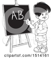 Poster, Art Print Of Boy Writing The Alphabet On A Black Board