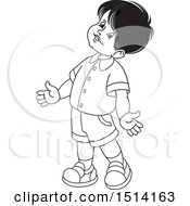 Clipart Of A Happy Boy Grayscale Royalty Free Vector Illustration