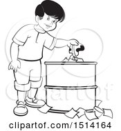 Clipart Of A Boy Using A Trash Can Royalty Free Vector Illustration by Lal Perera