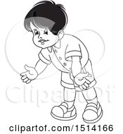 Clipart Of A Boy Bending Over Grayscale Royalty Free Vector Illustration