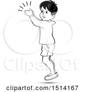 Clipart Of A Boy Clapping Grayscale Royalty Free Vector Illustration