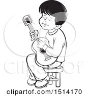 Poster, Art Print Of Boy Sitting And Playing A Guitar Grayscale