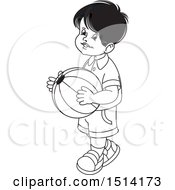 Clipart Of A Boy Carrying A Beach Ball Royalty Free Vector Illustration