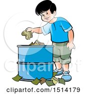 Clipart Of A Boy Using A Trash Can Royalty Free Vector Illustration