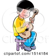 Poster, Art Print Of Boy Sitting And Playing A Guitar