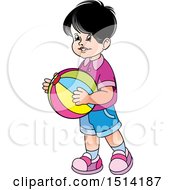 Clipart Of A Boy Carrying A Beach Ball Royalty Free Vector Illustration by Lal Perera