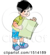 Clipart Of A Boy Holding Papers Royalty Free Vector Illustration
