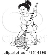 Poster, Art Print Of Little Girl Sweeping Grayscale