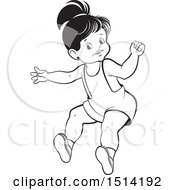 Poster, Art Print Of Little Girl Jumping Grayscale