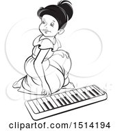 Poster, Art Print Of Girl Kneeling To Play An Electronic Piano