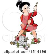 Clipart Of A Little Girl Sweeping Royalty Free Vector Illustration
