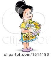 Clipart Of A Little Girl Holding Flowers Royalty Free Vector Illustration by Lal Perera