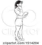 Clipart Of A Business Woman Talking On A Cell Phone Grayscale Royalty Free Vector Illustration by Lal Perera