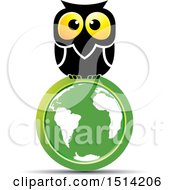 Poster, Art Print Of Big Eyed Owl On A Green Globe